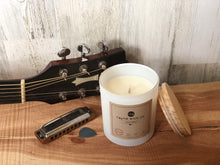Load image into Gallery viewer, Acoustic Soy Wax Candle | 13oz Matte White Glass Jar with Wooden Lid