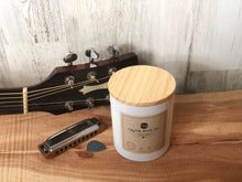 Load image into Gallery viewer, Acoustic Soy Wax Candle | 13oz Matte White Glass Jar with Wooden Lid