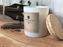 Load image into Gallery viewer, Acoustic Soy Wax Candle | 13oz Matte White Glass Jar with Wooden Lid