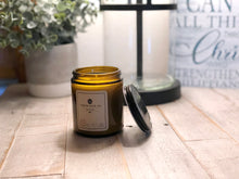 Load image into Gallery viewer, Acoustic Soy Candle | 8oz Amber Glass Jar with Black Lid