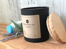 Load image into Gallery viewer, Innocence Soy Wax Candle | 13oz Matte Black Glass Jar with Wooden Lid