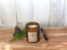 Load image into Gallery viewer, Summit Soy Candle | 8oz Amber Glass Jar with Black Lid