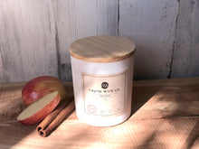 Load image into Gallery viewer, Harvest Soy Wax Candle | 13oz Matte White Glass Jar with Wooden Lid