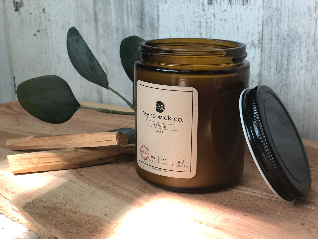 Exhale Soy Candle | 8oz Amber Glass Jar with Black Lid