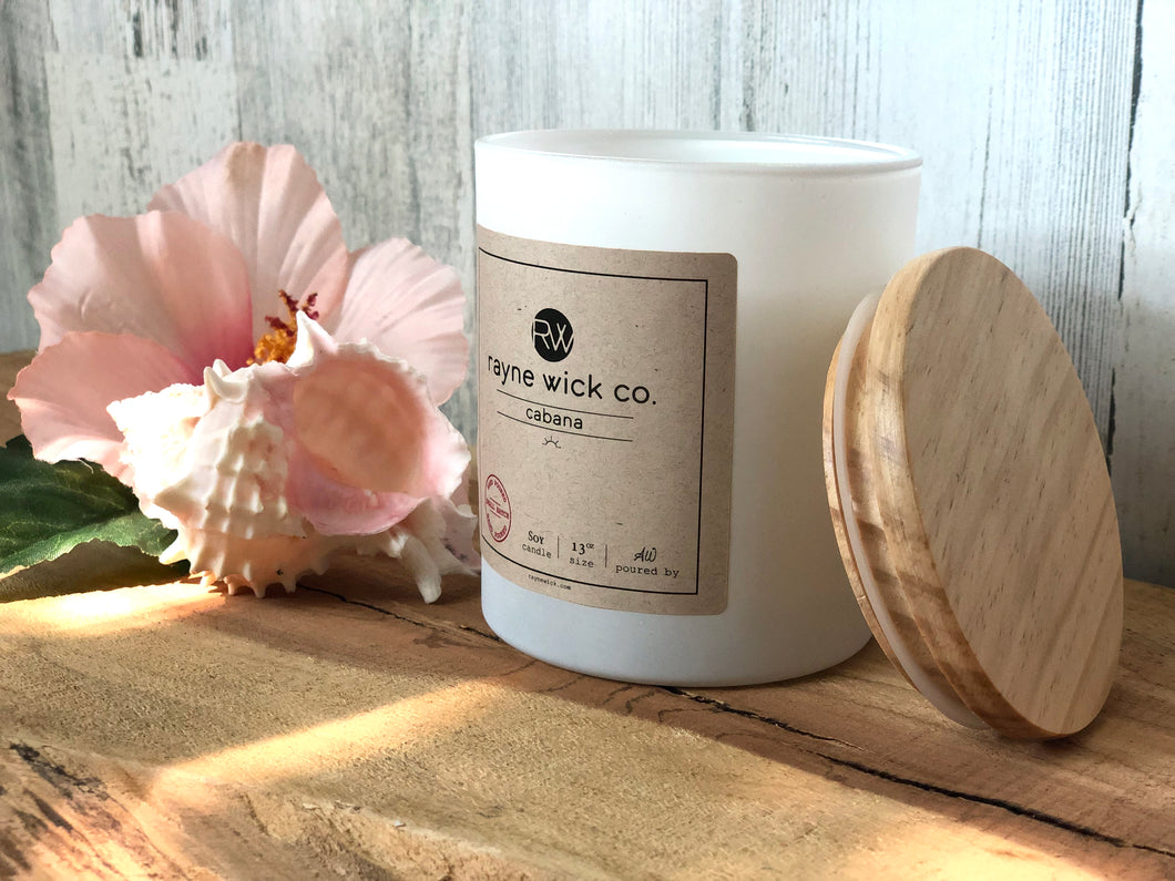 Cabana Soy Candle | 13oz Matte White Glass Jar with Wooden Lid