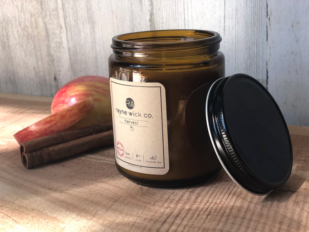 Harvest Soy Candle | 8oz Amber Glass Jar with Black Lid